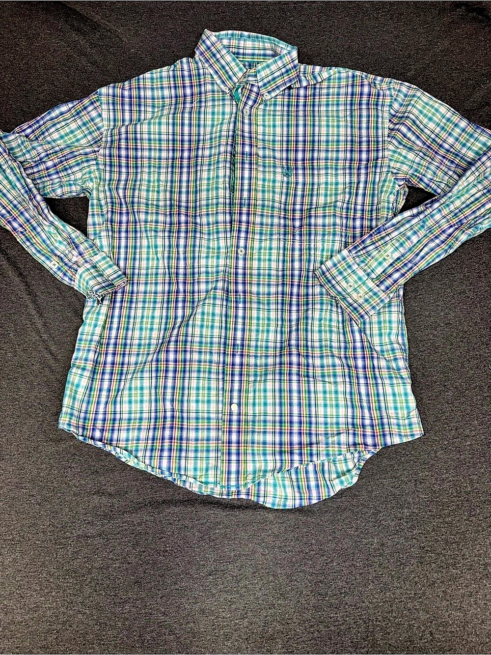 Panhandle Rough Stock Plaid Cotton Button Down in Green & Blue